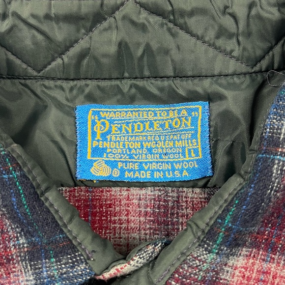 Vtg Pendleton Mens Flannel Shirt Sz Large Pure Virgin Wool Plaid Blue/Red B5 - Picture 3 of 8